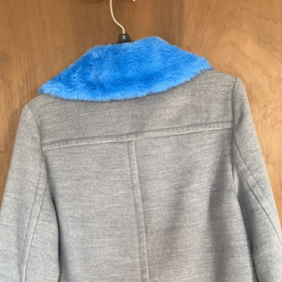 Nine West coat faux fur collar blue collar gray coat moto like style size S - Picture 8 of 17